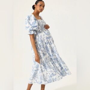 Blue and White Floral Midi Dress